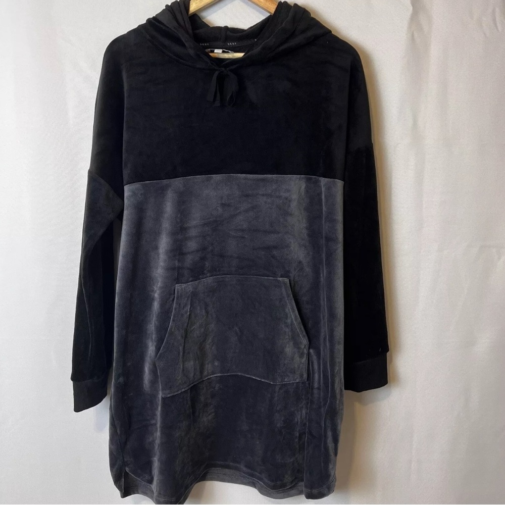 DKNY Black and Gray Raglan Hoodie Dress